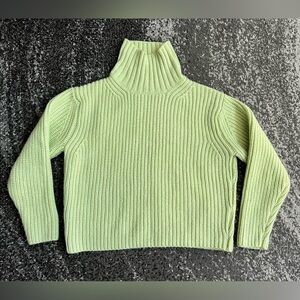 Ann Taylor Cropped Turtleneck Sweater in Citron Ribbed Knit - s